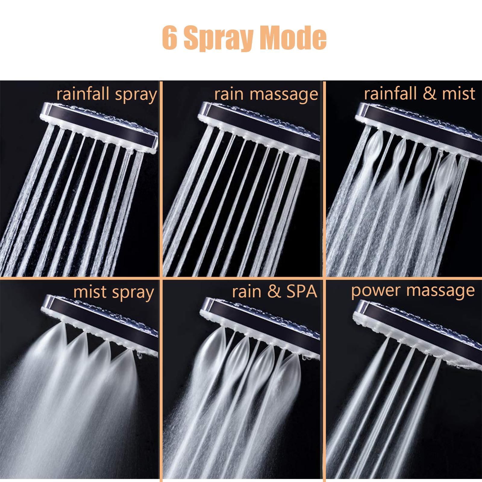 High-Pressure Handheld Shower Head 6 Setting Bathroom Adjustable Shower Spray Rain Shower Head with 4.9Ft Hose