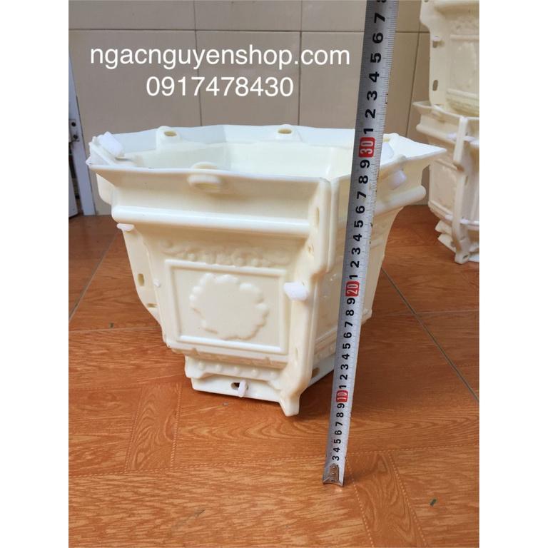 Khuôn đúc chậu lục giác rộng 30 cao 22 mẫu hoa kèm chân quỳ nhựa abs hàng dày dặn