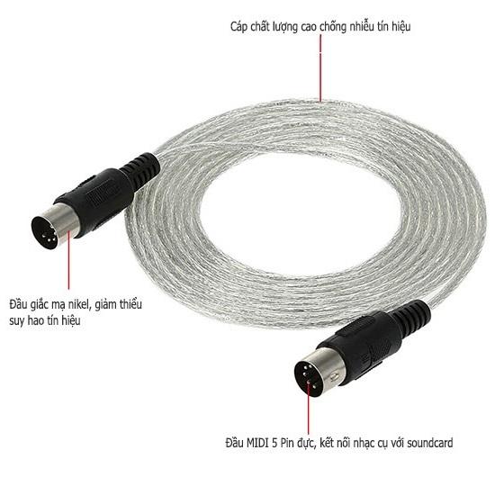 Cáp MIDI 5 pin kết nối giữa các thiết bị điện tử như piano, bàn phím, piano điện, piano cầm tay, guitar điện (hiệu ứng) và máy tính