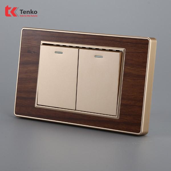 Công Tắc Vân Gỗ Viền Vàng - Thương Hiệu Nhật Bản Tenko - Mẫu Mã Đẹp Dễ Thiết Kế Cho Nhà Gỗ or Ốp Gỗ TK-C6-G02
