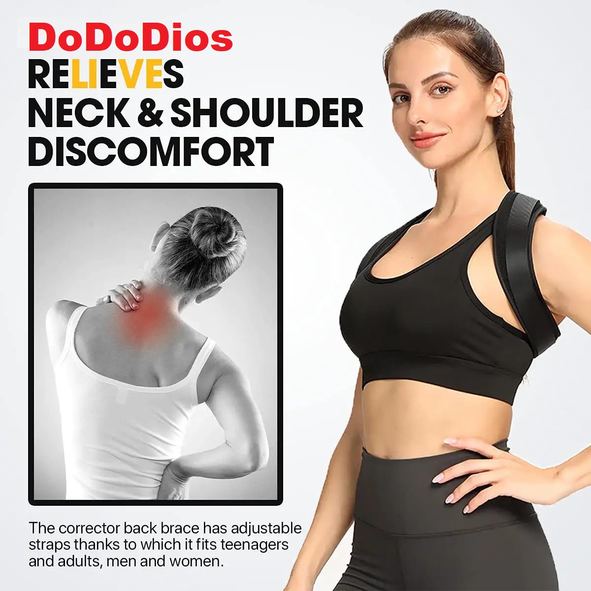 Back Brace Posture Corrector for Women and Men - Adjustable Upper Back Brace Straightener for Posture and Clavicle Support - Upper Spine Support, Providing Pain Relief From Neck, Upper Back Corrector and Shoulder (25-50&quot;) - dododios đai chống gù lưng