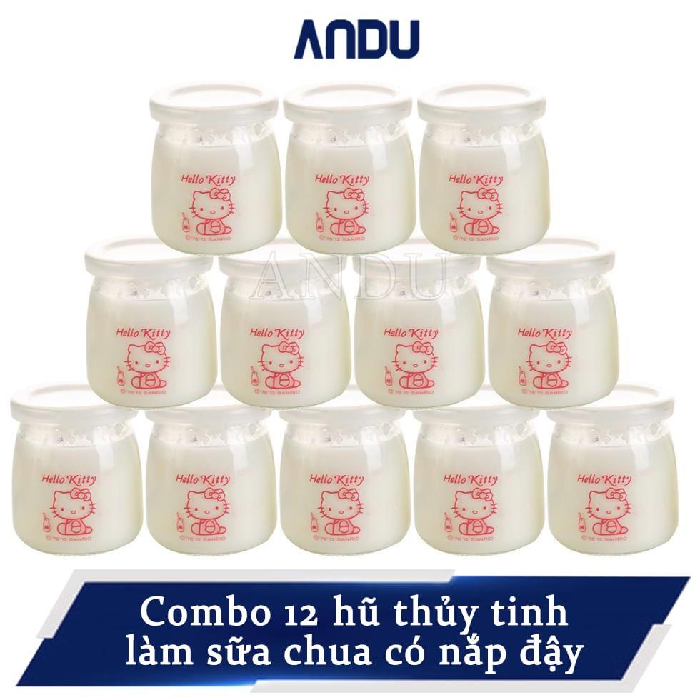 Combo 12 Hũ Thủy Tinh Làm Sữa Chua Có Nắp Đậy, Lọ Đựng Sữa Chua In Hình Ngộ Nghĩnh Tiện Lợi