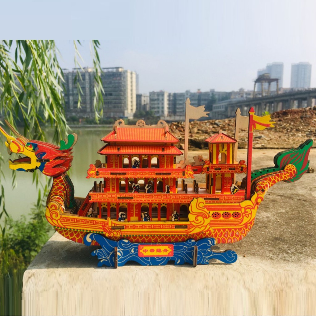 Đồ chơi lắp ráp gỗ 3D Mô hình Thuyền Rồng Dragon Boat HG-A014