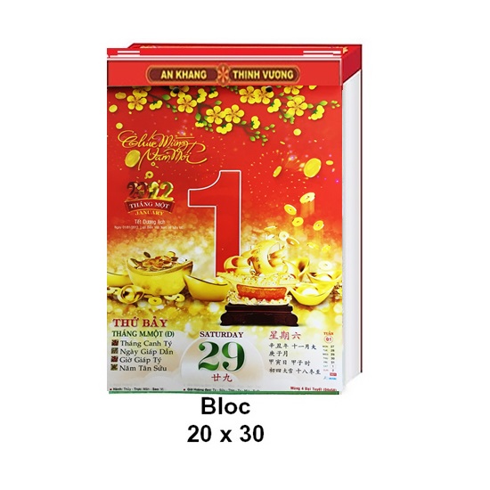 Lịch Blốc rời - Bloc lịch siêu đại 20 x 30 cm – Không bìa