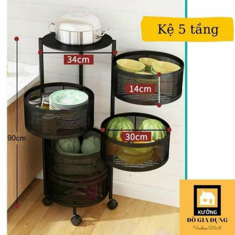 KỆ SẮT GIỎ TRÒN XOAY 360 ĐỘ ĐỰNG ĐỒ NHÀ BẾP CÓ BÁNH XE