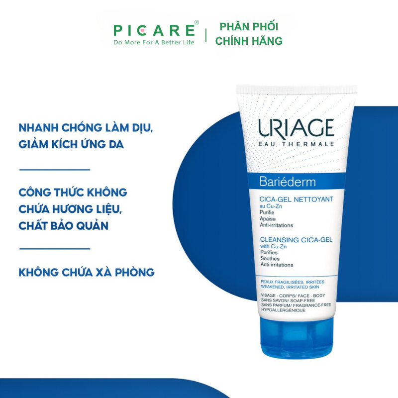 Gel làm sạch dành cho da kích ứng Uriage Bariederm Cica Gel Nettoyant 200ml
