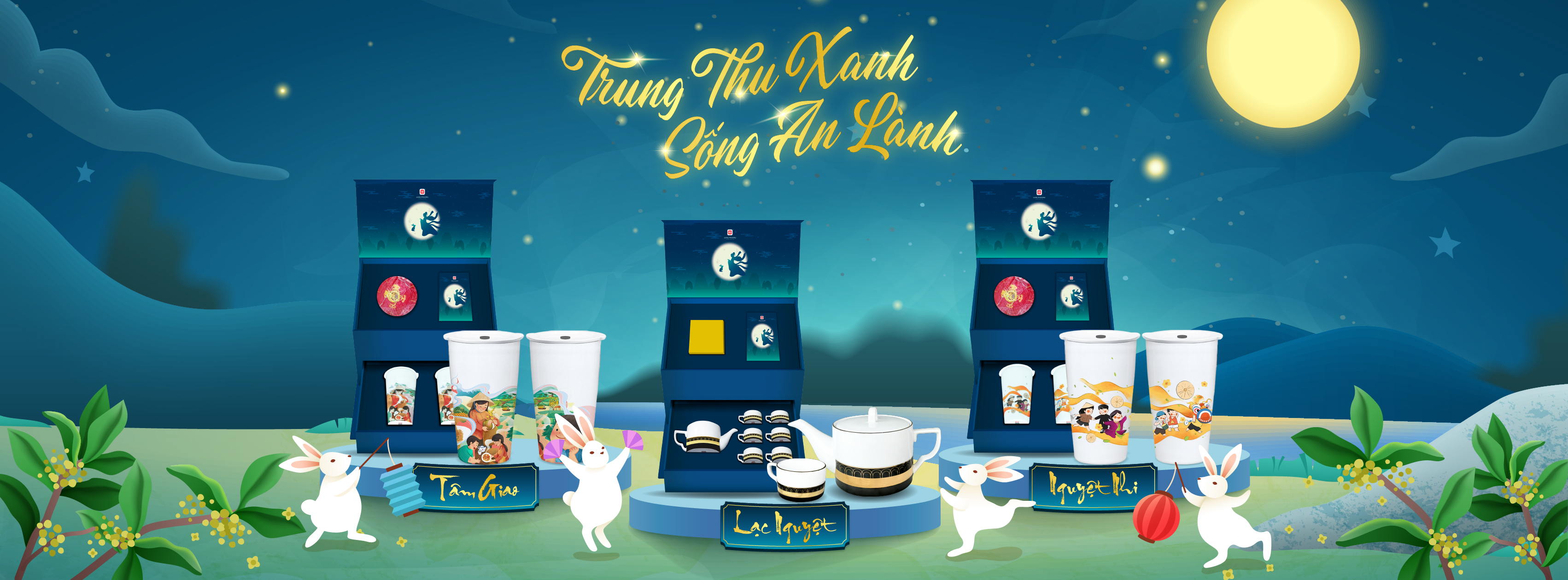 Set Lạc Nguyệt ( Bộ Ấm chén Kim Lai mạ vàng cao cấp Long Phương )