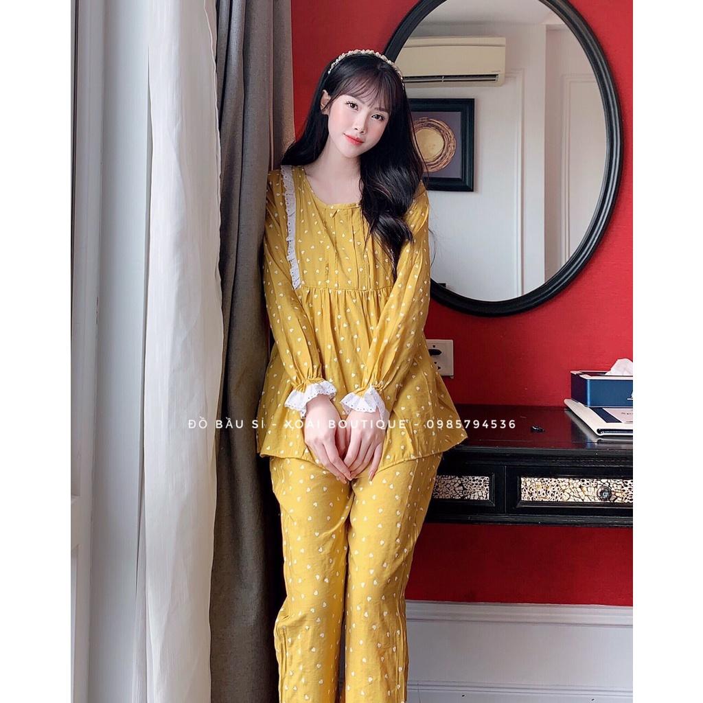 ĐỒ BỘ BẦU DÀI XOÀI BOUTIQUE, CHẤT ĐŨI LỤA HÀN HOA NHÍ CỔ TRÒN, BỀN HƠN ÍT NHĂN HƠN LANH THƯỜNG