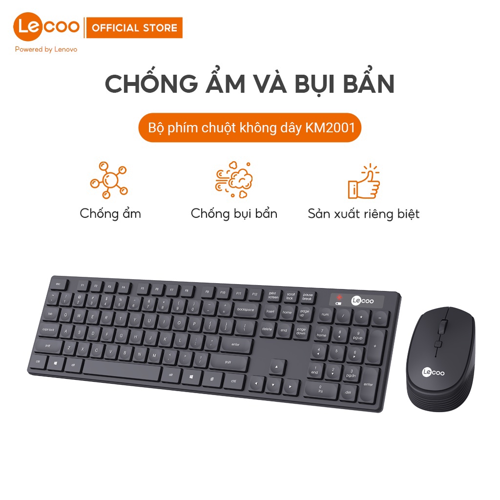 Bộ phím chuột không dây Lecoo KM2001, tiện dụng cho văn phòng - BH 24 tháng, Hàng nhập khẩu