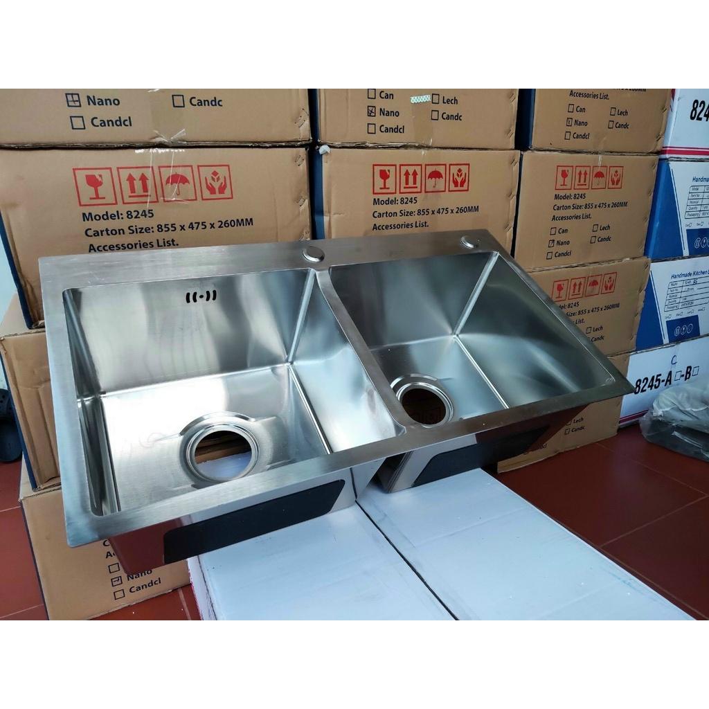 Chậu Rửa Chén Bát 2 HỘC ĐỀU INOX SUS 304 - 8245