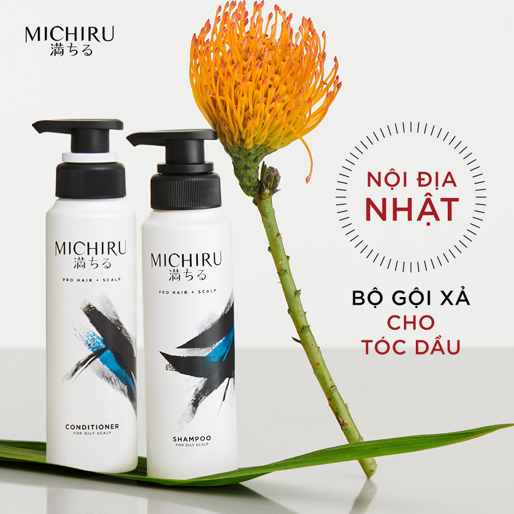 Bộ Gội Xả Michiru Ngăn Gãy Rụng 95% & Làm Dày Tóc Dành Cho Da Đầu Nhờn (180gx2)