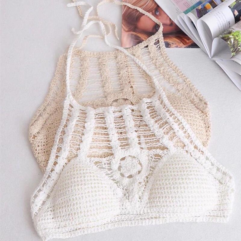 50- Bộ bikini ren 3 món️Set ren đi biển áo bra yếm- quần sóc ren xẻ vạt-choàng hạt