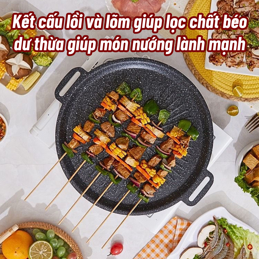 Chảo Nướng Gang Đúc Vân Nổi Chống Dính Có Rãnh Giúp Giảm Khả Năng Thấm Dầu Của Thức Ăn Trong Quá Trình Sử Dụng Thách Thức Mọi Loại Bếp, Mọi Loại Thịt Size 34cm