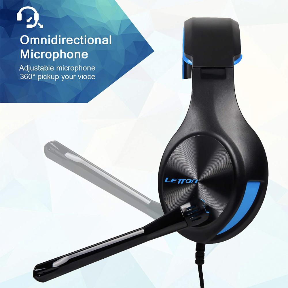 LETTON L6 3.5mm Gaming Headset Stereo Over-Ear Headphones with Adjustable Microphone for PC Laptop Smart Phone