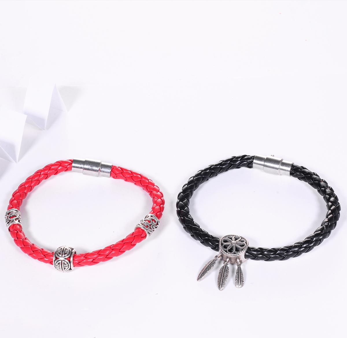 Combo 2 vòng dây da mix charm bạc thái - Ngọc Quý Gemstones