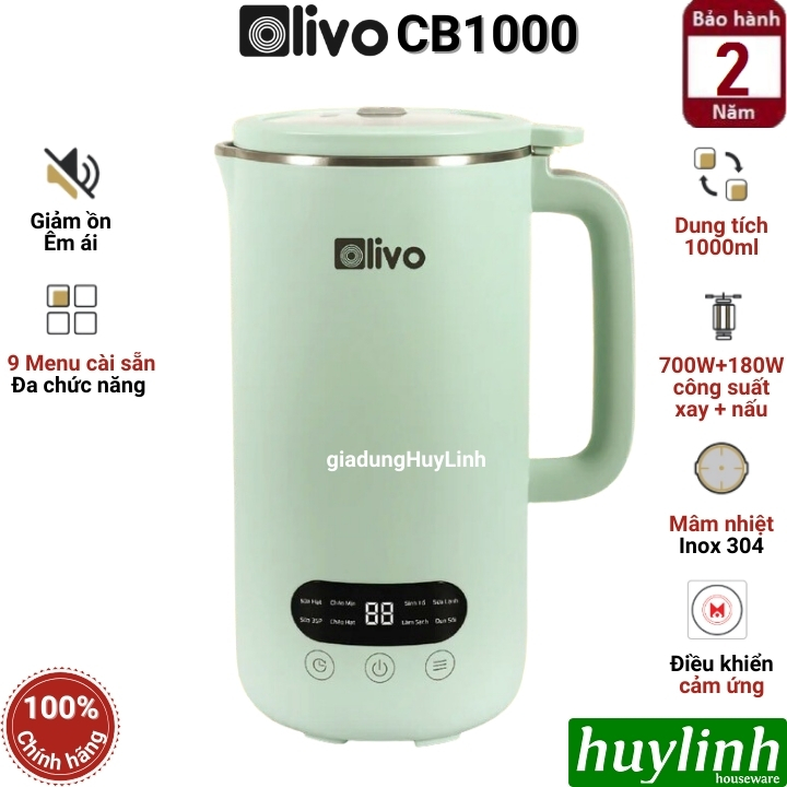 Máy xay nấu sữa hạt mini Olivo CB1000 - Dung tích 1000ml - 9 Chức năng - Hàng chính hãng