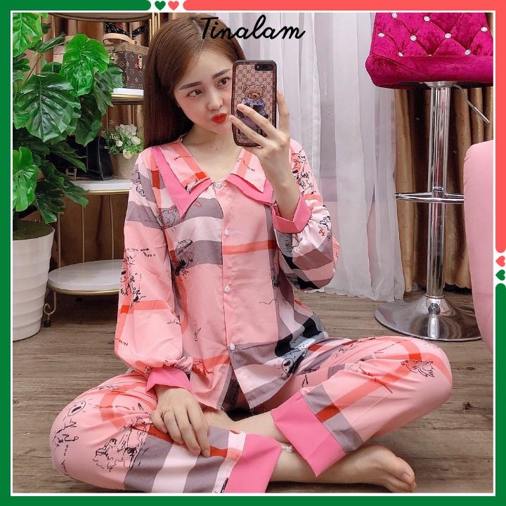 Đồ Bộ Pijama Nữ  Đồ Bộ Mặc Nhà Nữ Tay Dài, Quần Dài Chất Lụa Mango Cao Cấp, Không Nhăn DBTDQD34