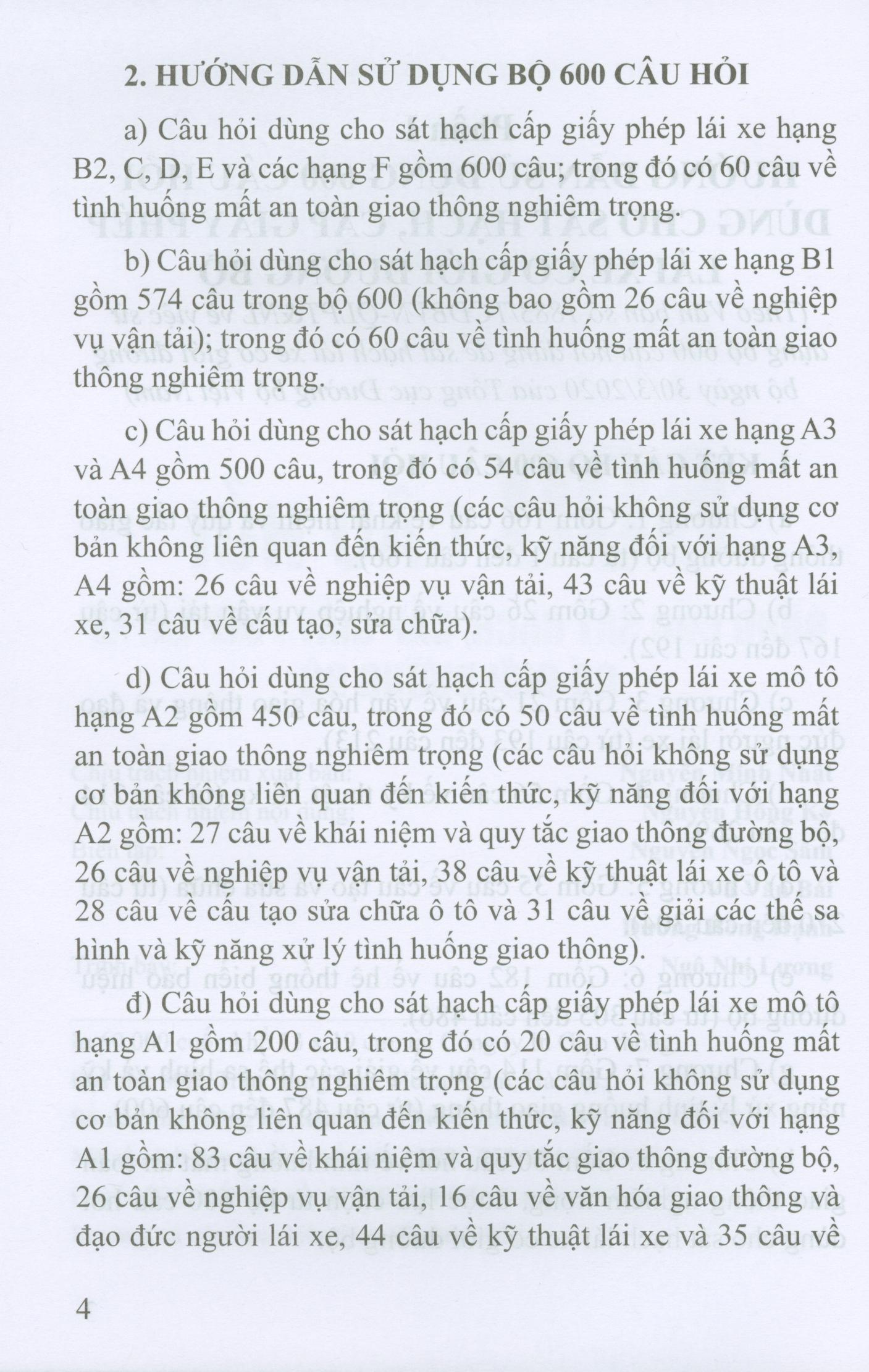 600 Câu Hỏi Dùng Cho Sát Hạch, Cấp Giấy Phép Lái Xe Cơ Giới Đường Bộ