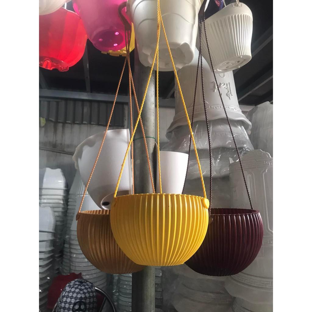 5 Chậu Nhựa Sọc treo, Chậu Sóng Treo Hoa + Có Luôn Dây Treo 16cm