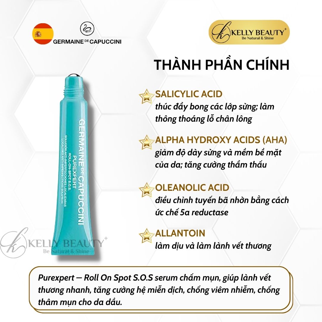 Tinh Chất Chấm Mụn Germaine PUREXPERT Roll On Spot S.O.S - Giảm Sưng Viêm, Gom Cồi Mụn; Ngừa Thâm Sẹo | Kelly Beauty