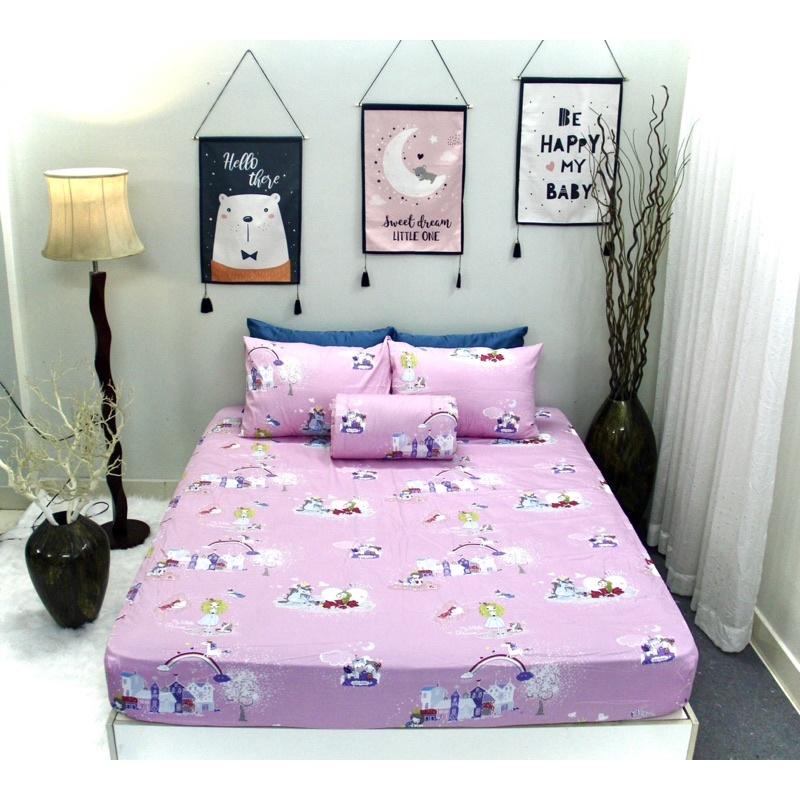Bộ chăn drap gối satin Hàn Quốc hoạ tiết