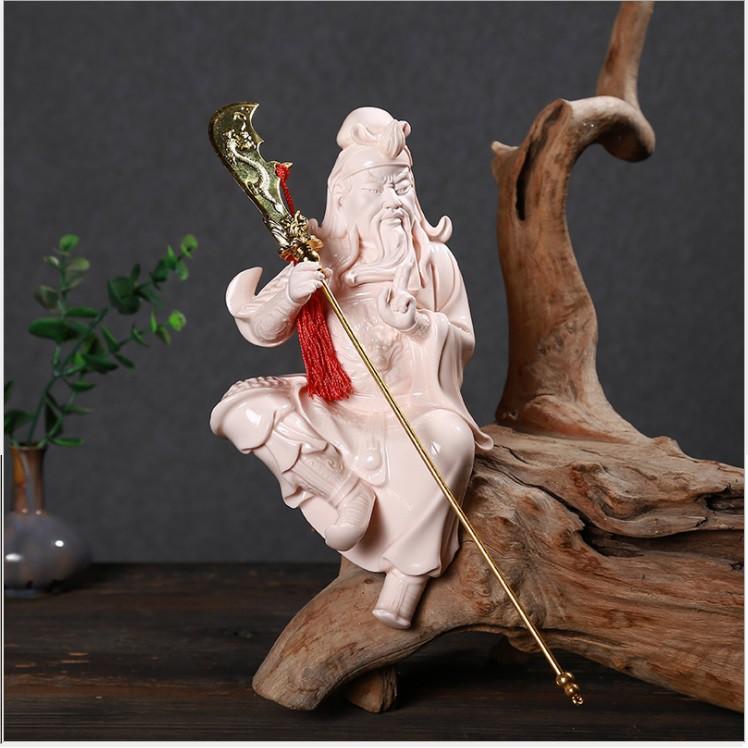 Tượng quan công, quan vũ, quan vân trường nguyên bản bằng gốm men sứ hồng cao cấp, tượng phong thủy