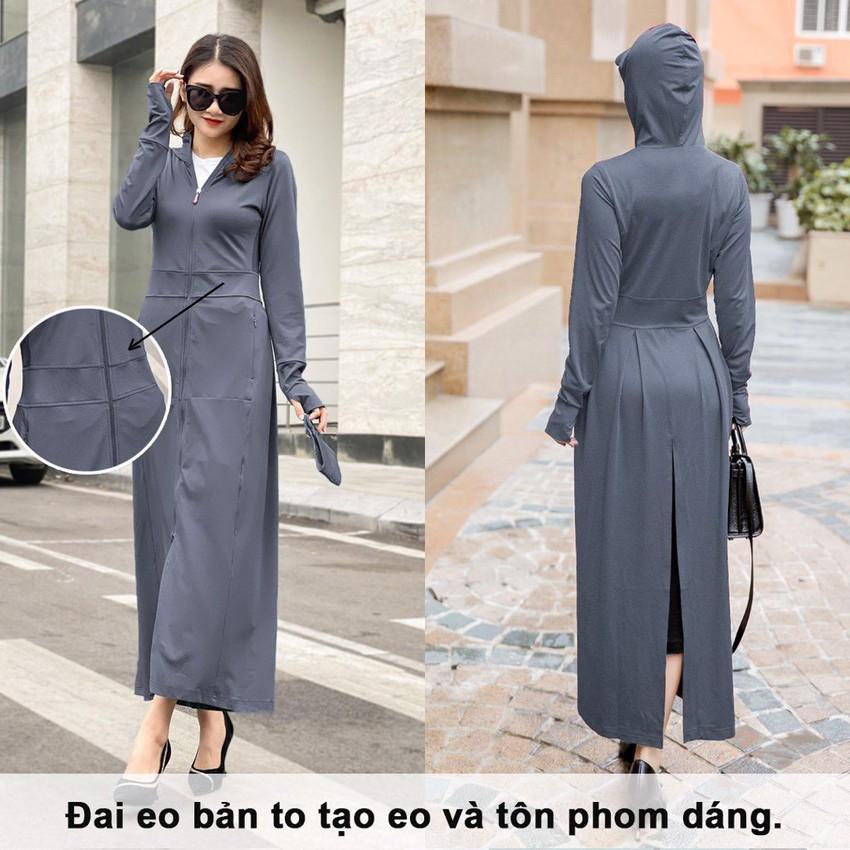 Áo Khoác Chống Nắng Nữ Dài Toàn Thân 2 Lớp Vải Thun Lạnh Thông Hơi Hitech Dày Dặn Thoáng Mát Túi Có Khoá Form 40-65kg