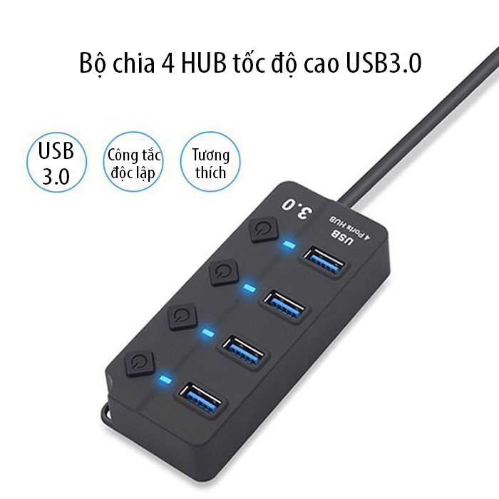 Bộ Chia Cổng USB 3.0 Hub 4 / 7 Cổng USB 3.0 Có Công Tắc H005 Kiếu Dáng nhỏ gọn giao hàng nhanh