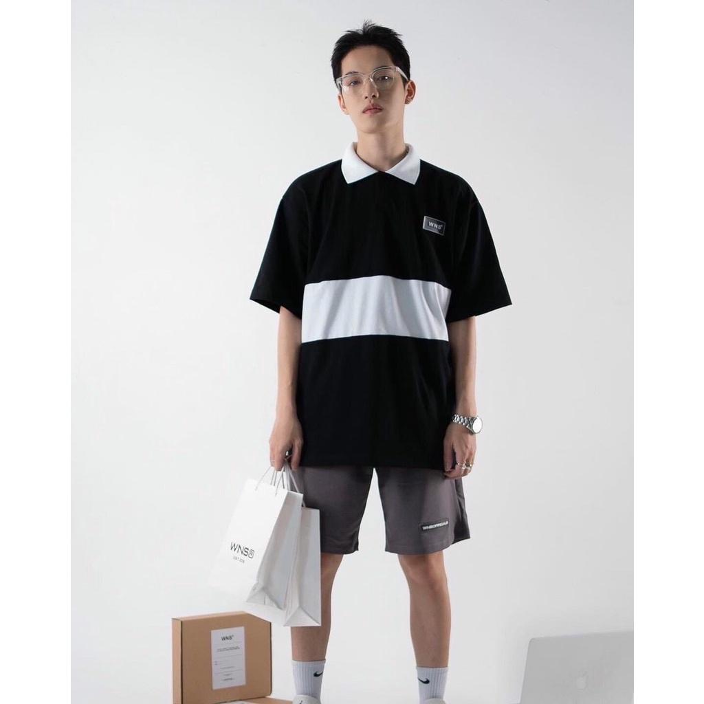 Áo thun POLO nam WNS TEM SU có cổ màu đen và trắng form rộng - vải da cá - SHOP MAYLAN