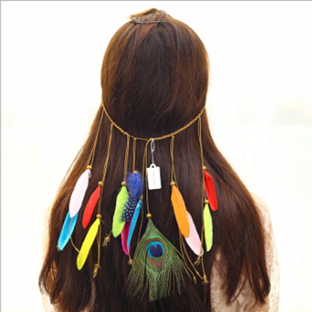 Headchain lông vũ Dây chuyền đội đầu phong cach boho bohemian