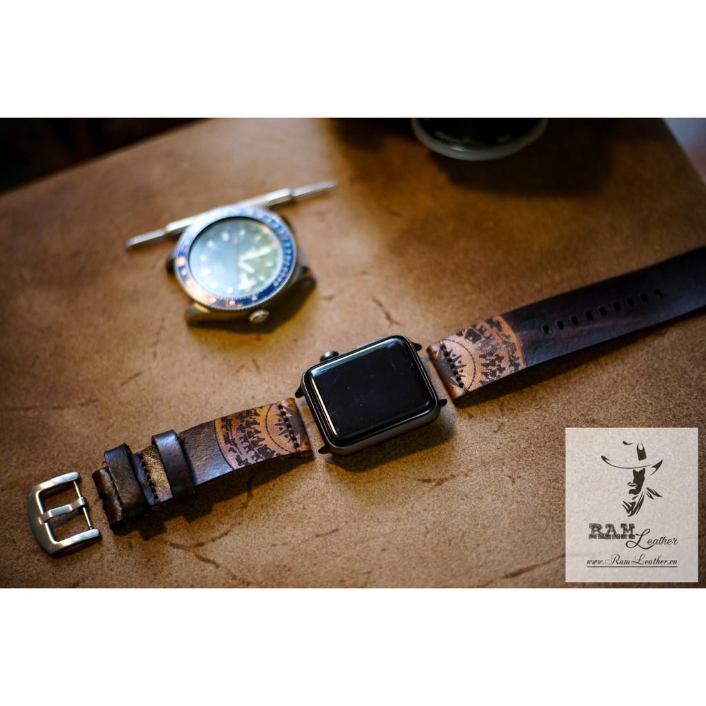 DÂY ĐỒNG HỒ TRỐNG ĐỒNG DA BÒ Ý VEGTAN MÀU ĐỎ GỖ - RAM SIMPLE MAHOGANY- .