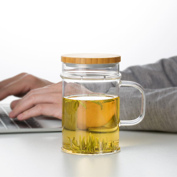 Ly lọc trà thủy tinh chịu nhiệt lưới lọc bán nguyệt LC005 400ml