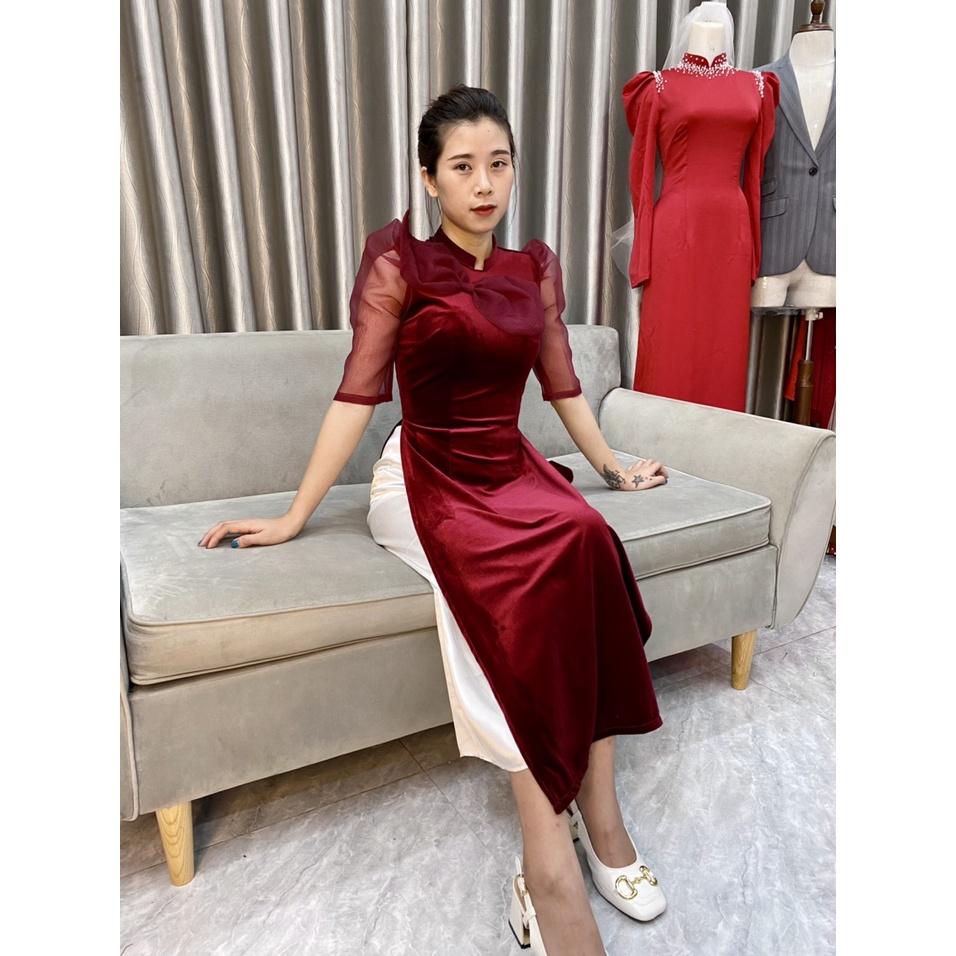 Áo dài cách tân mới tông đô sang chảnh