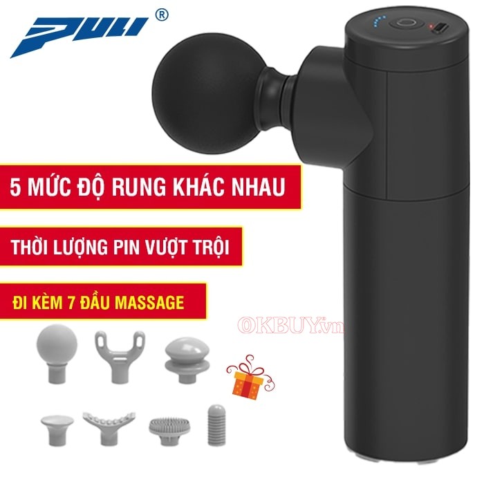 Súng massage cầm tay mini 7 đầu Puli PL-657, thiết kế mới cán tay cầm dài