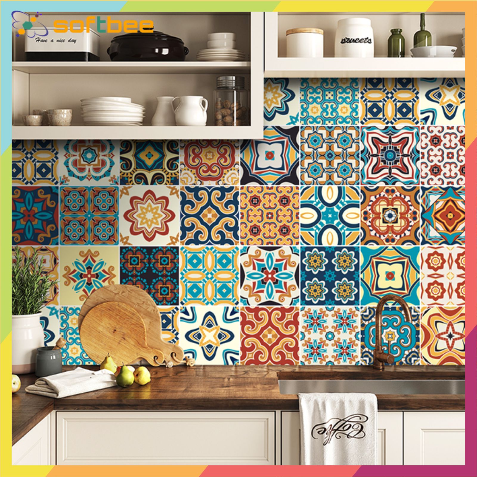 Decal gạch bông dán nhà bếp, dán trang trí , không thấm nước, có keo sẵn mặt sau, hình ảnh in sắc nét