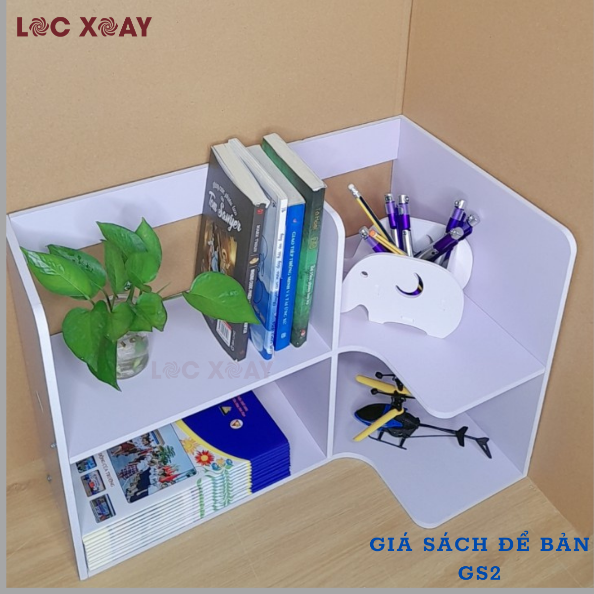 Kệ Sách Để Bàn GS2 Chất Liệu Gỗ Nhựa Tối Ưu Không Gian, Chống Nước An Toàn Thân Thiện Môi Trường, Giá Sách Đa Năng Kích Thước 50*17*35 (cm)_Lốc Xoáy