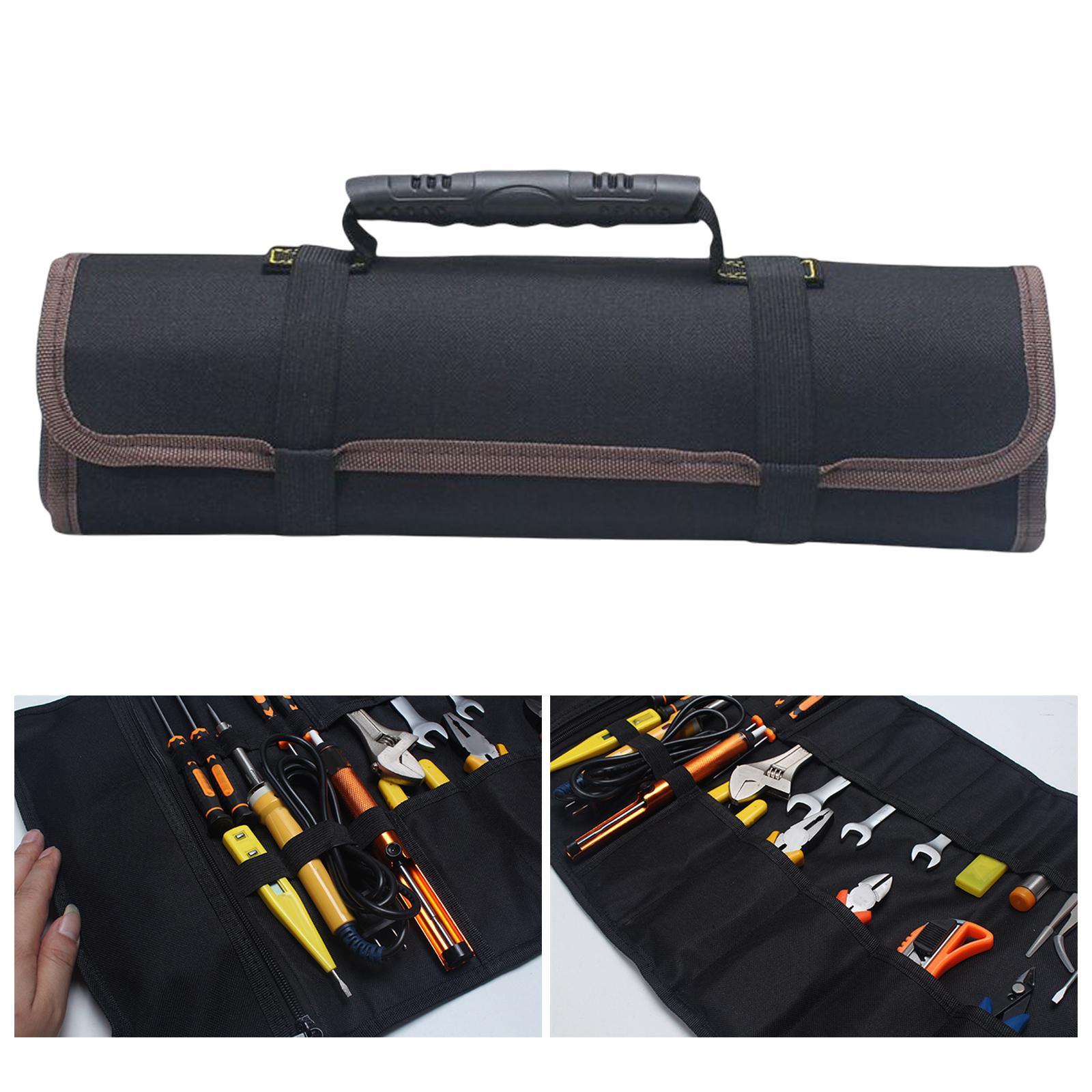 Roll up Tool Bags Wrap Roll Organizer Carry Bag Canvas Carrying Handles Wrench Pouch for Repair Tools Screwdriver Motorcycle Electricians