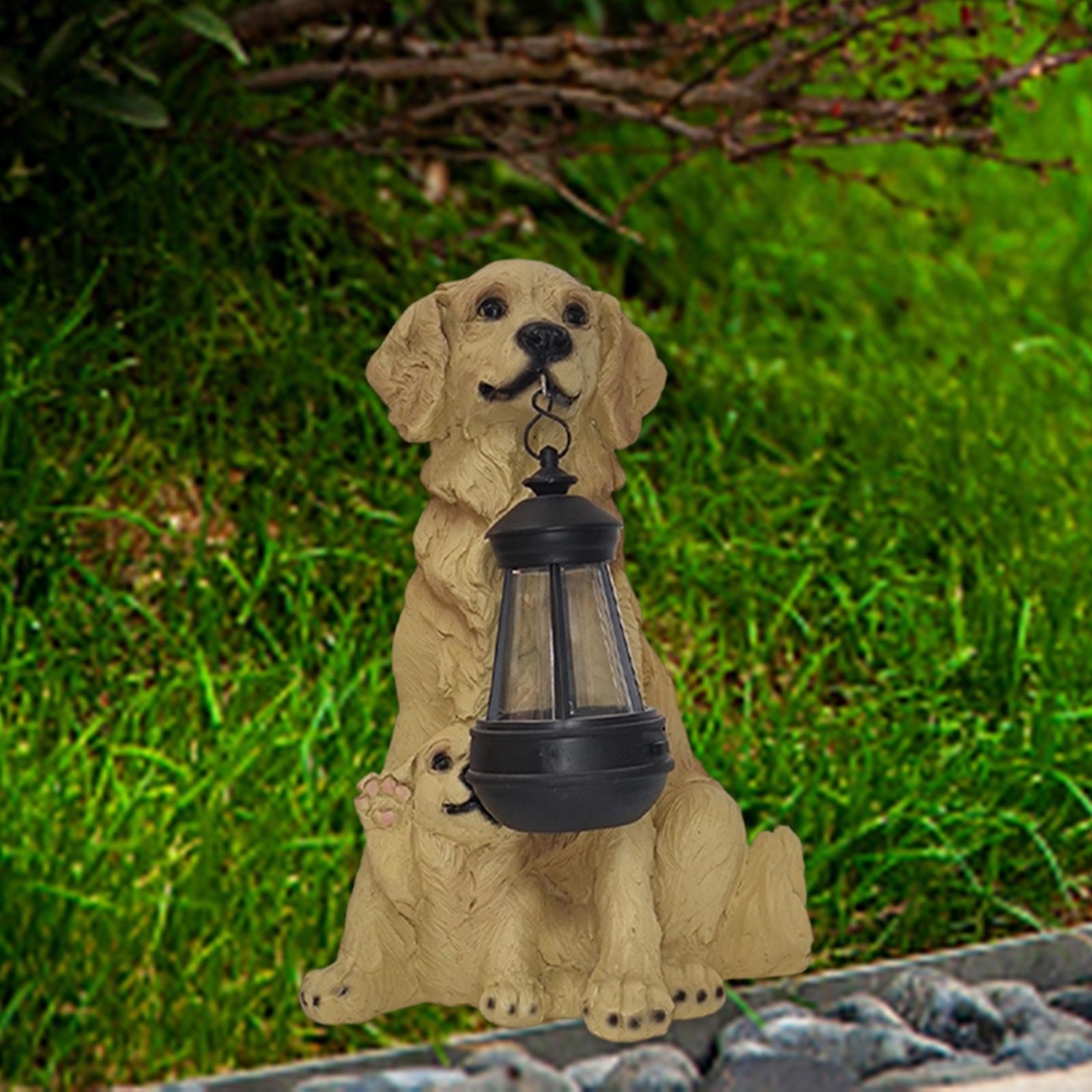 Resin Figurine Hanging Lantern Yard Lamp Solar Lights Garden Dogs Statue
