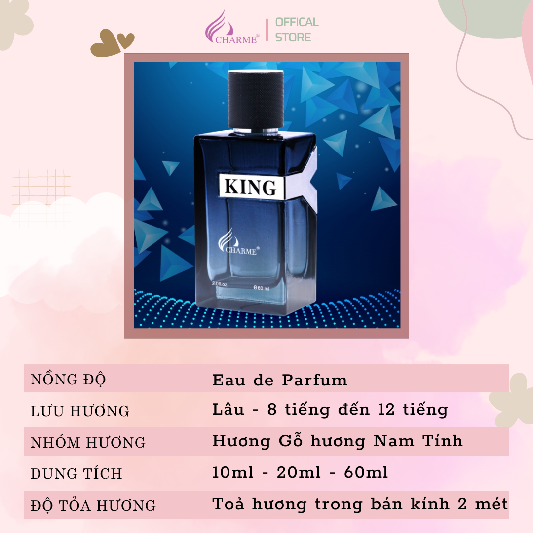 Nước hoa nam cao cấp Charme King 10ml mini hương gỗ nam tính đầy lôi cuốn