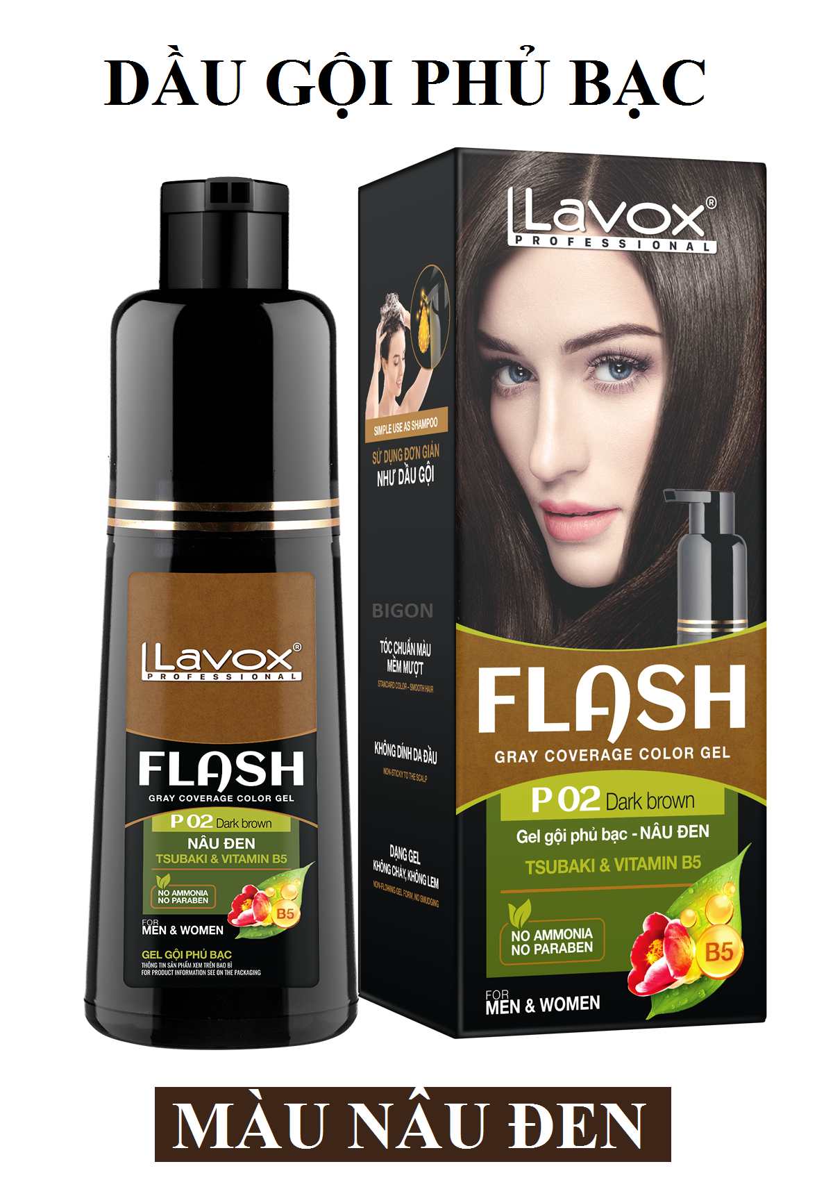 (Nâu Đen) Dầu Gội Nhuộm Tóc Phủ Bạc Thảo Dược LAVOX FLASH 190ml - P02