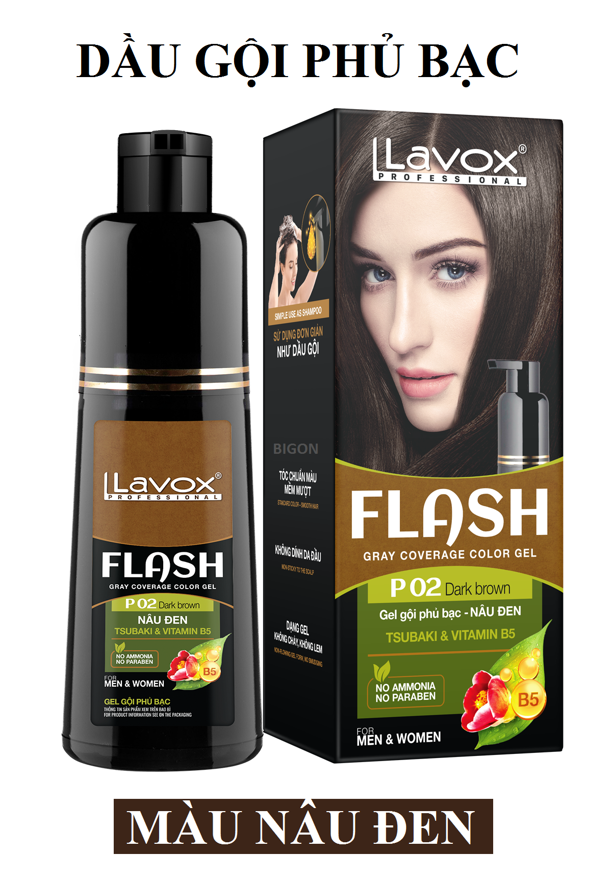 (Nâu Đen) Dầu Gội Nhuộm Tóc Phủ Bạc Thảo Dược LAVOX FLASH 200ml - P02