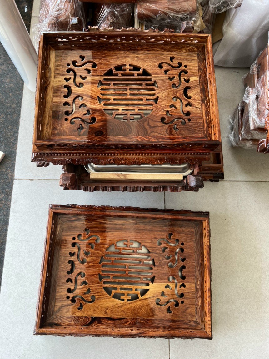Khay trà gỗ cẩm lai đầu rồng