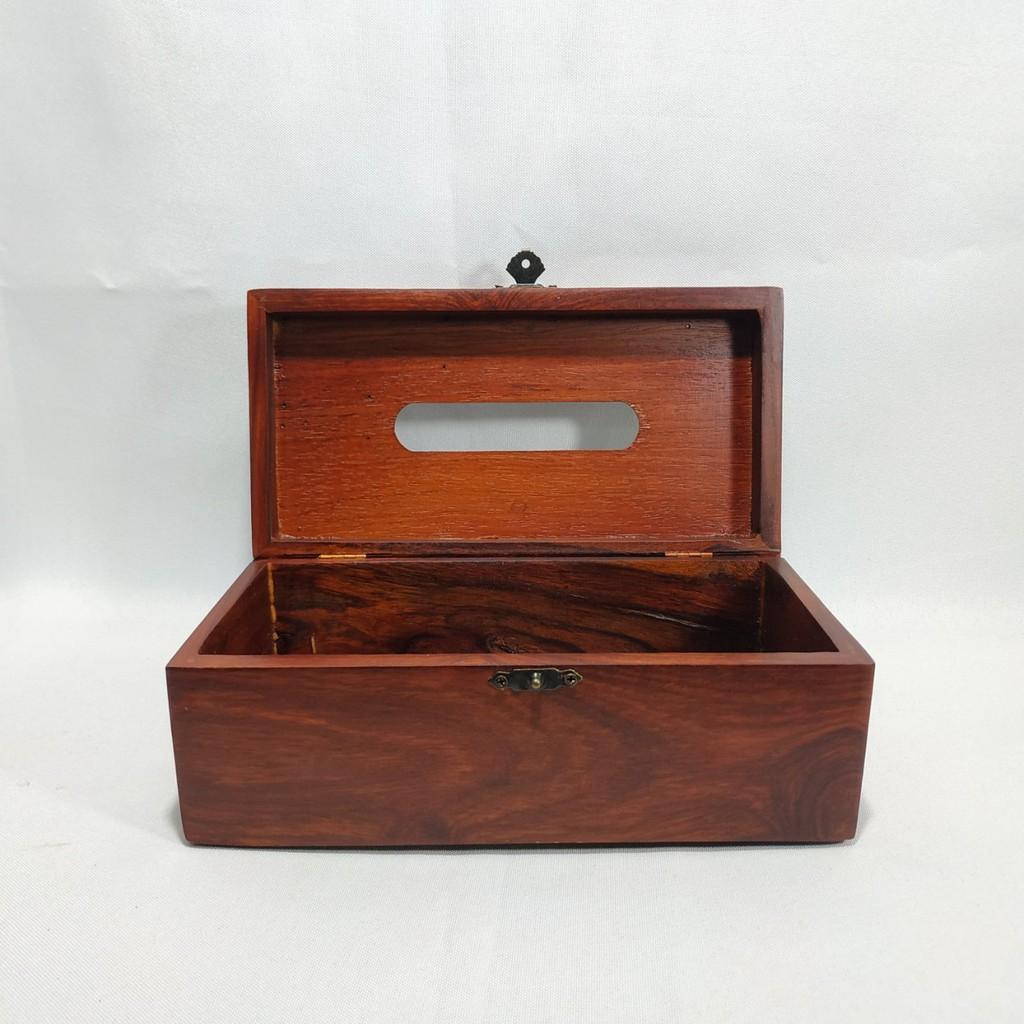 Hộp đựng giấy ăn GỖ HƯƠNG chạm khắc hoa hồng leo có viền