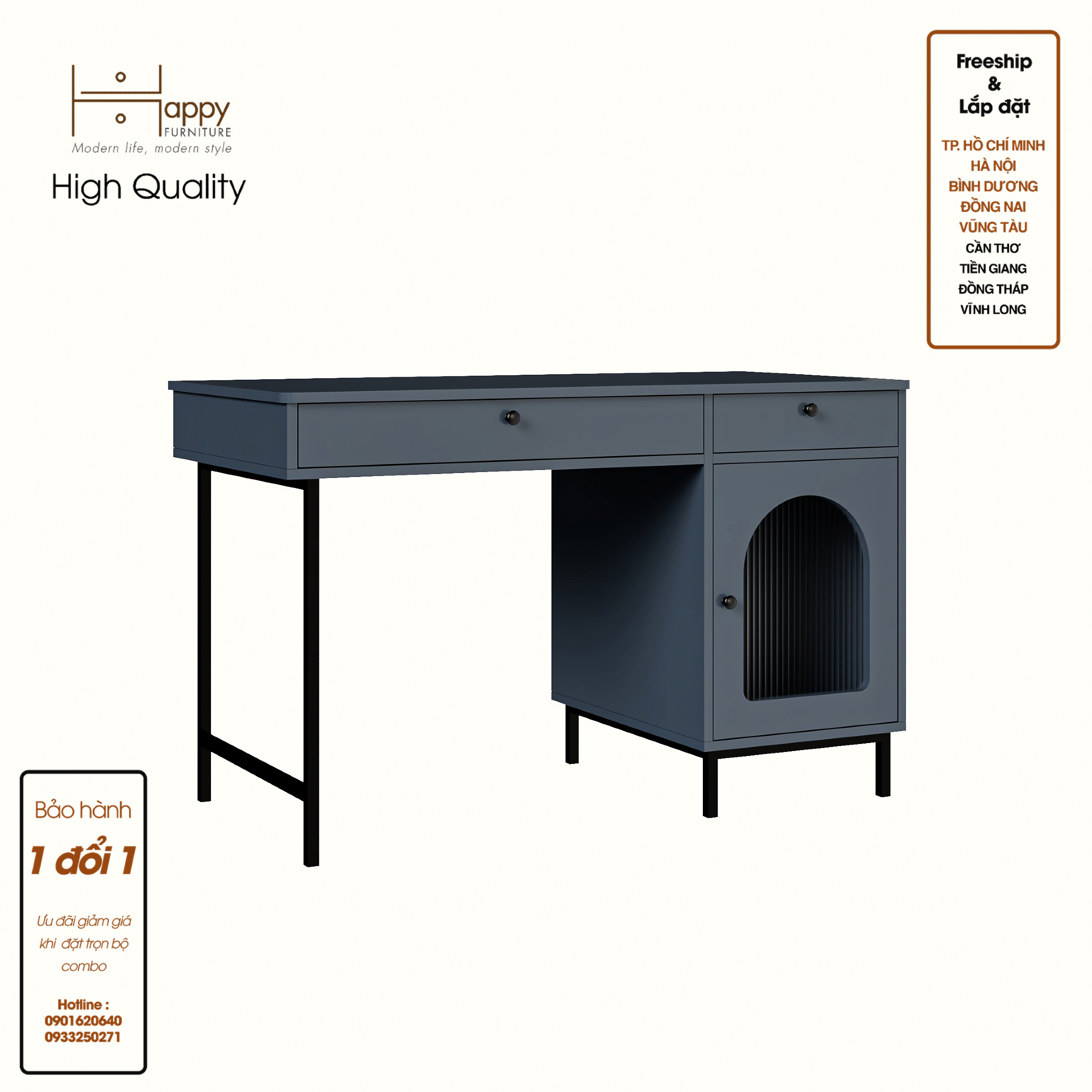 [Happy Home Furniture] SISEEL, Bàn làm việc 2 ngăn kéo - 1 cửa mở chân sắt , 120cm x 59cm x 75cm ( DxRxC), BAN_094