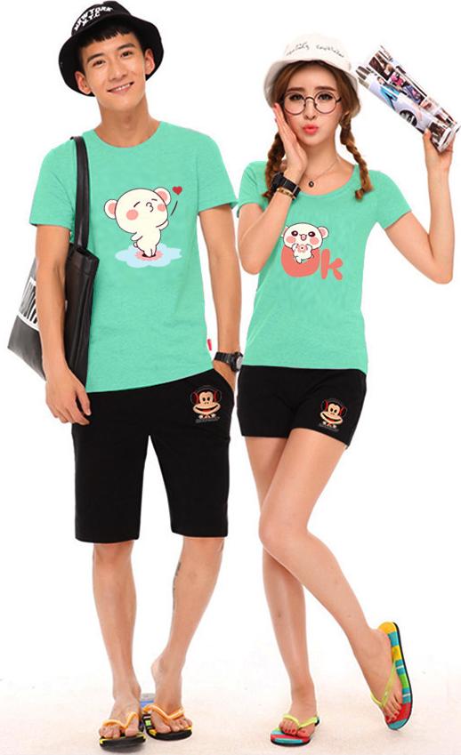 Áo Thun Đôi In Họa Tiết Love -Ok Độc Lạ - Màu Xanh Ngọc