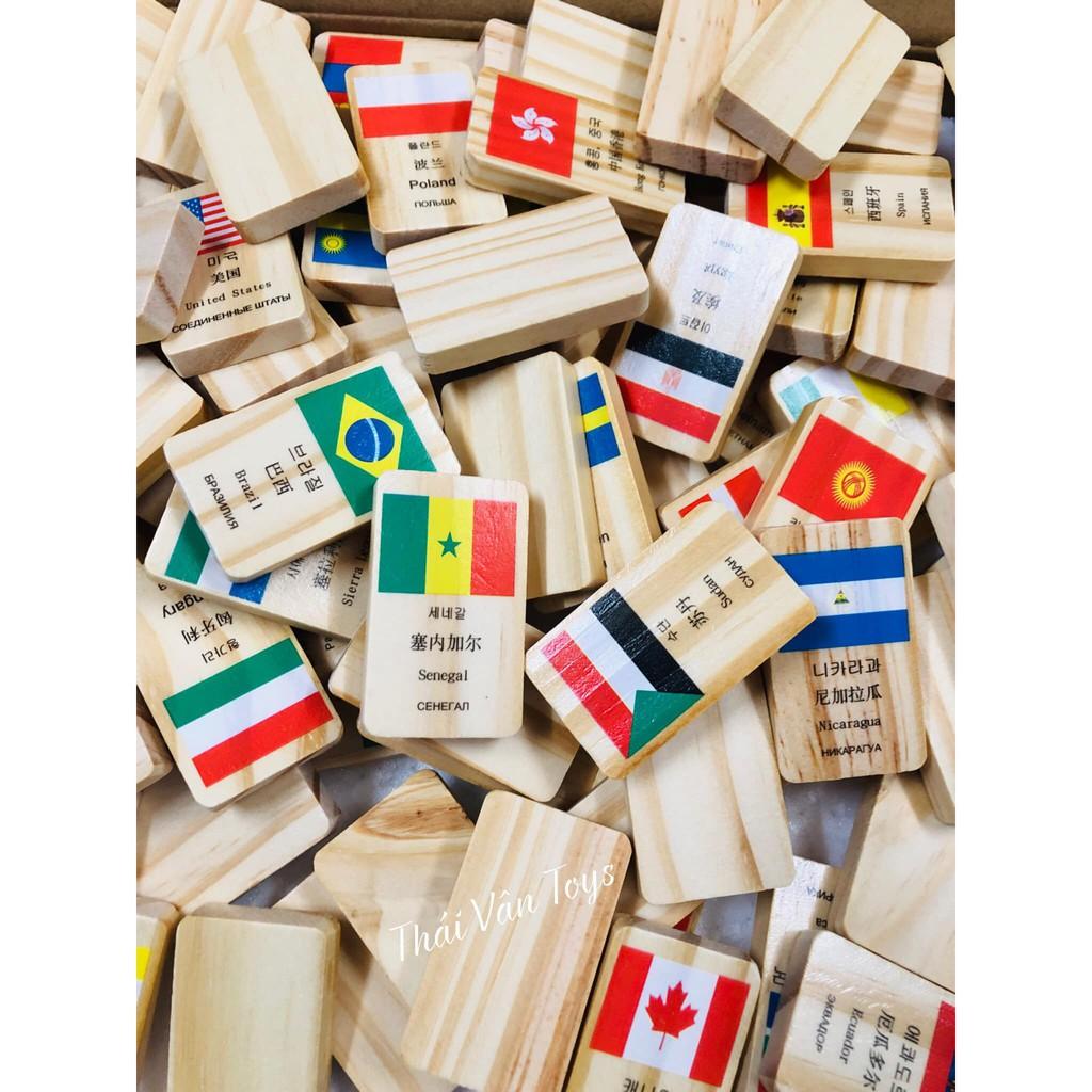 Trò chơi domino cờ các nước | Đồ chơi Domino 100 quốc gia bằng gỗ cho bé