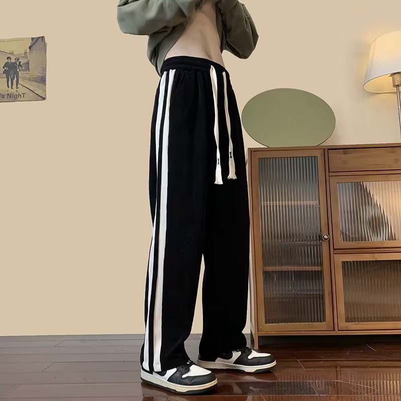 Quần ống rộng chất Nhung Gân cao cấp - Quần thể thao unisex dày dặn phong cách Ulzzang phối 2 sọc siêu hack dáng
