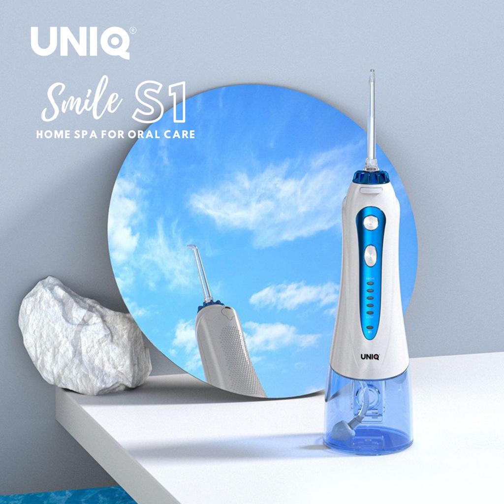 Tăm Nước Cầm Tay UNIQ Smile S1 Nhật Bản Cao Cấp Máy Vệ Sinh Răng Miệng Mini Tốt May Tam Nuoc Waterpik Gia Đình Không Dây Xịt Xỉa Rửa Làm Sạch Kẽ Răng Niềng Dụng Cụ Cạo Lưỡi Nhập Khẩu