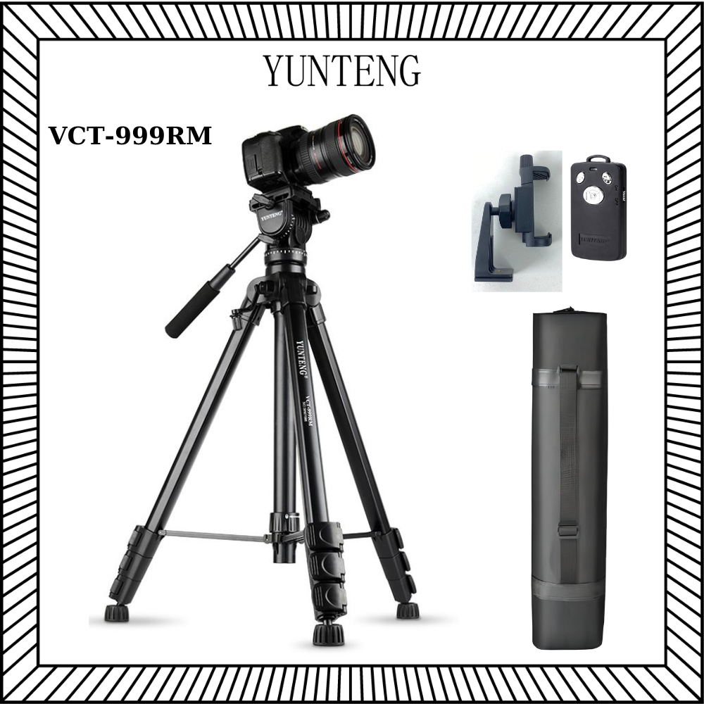 Chân máy tripod YUNTENG VCT-999RM dùng cho máy ảnh và điện thoại (Kèm túi đựng, đầu kẹp xoay 360 độ, remote) - Hàng Chính hãng