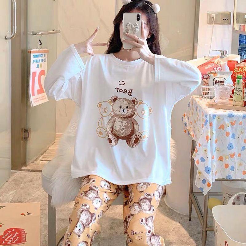 Đồ Bộ Pyjama Dài Tay, Đồ Ngủ Mặc Nhà Pizama Nữ Siêu Dễ Thương In Hình Hoạt Hình